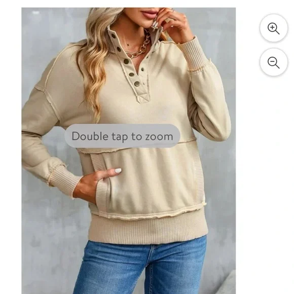 NWOT never worn. Women's Beige Pullover Sweatshirt size xl - Picture 3 of 8